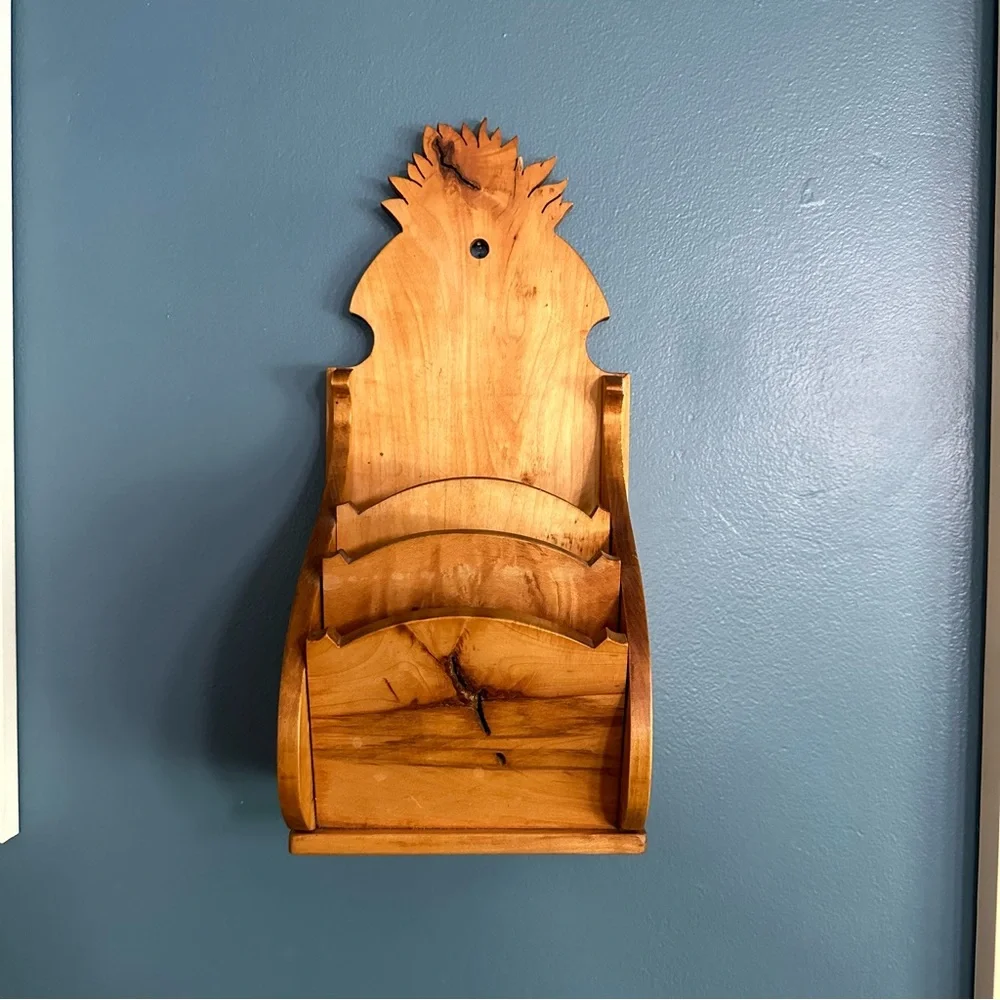 Vintage Handcrafted Natural Finish Wood Mail Sorter Recipe Card Wall Hanger